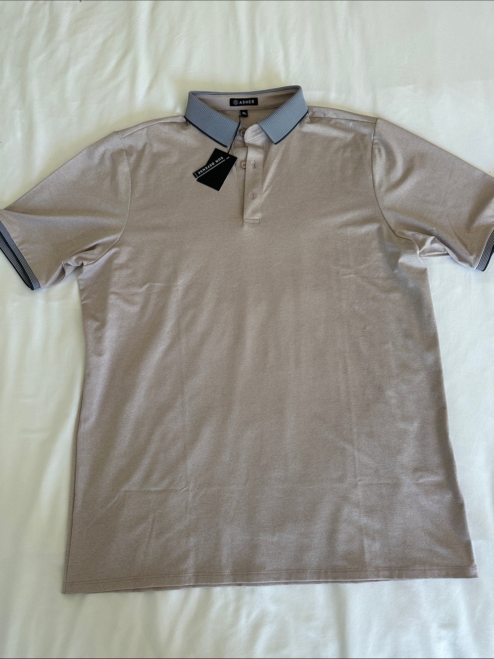 Asher Men's Short-Sleeve Polo in Taupe with Grey Contrast Collar